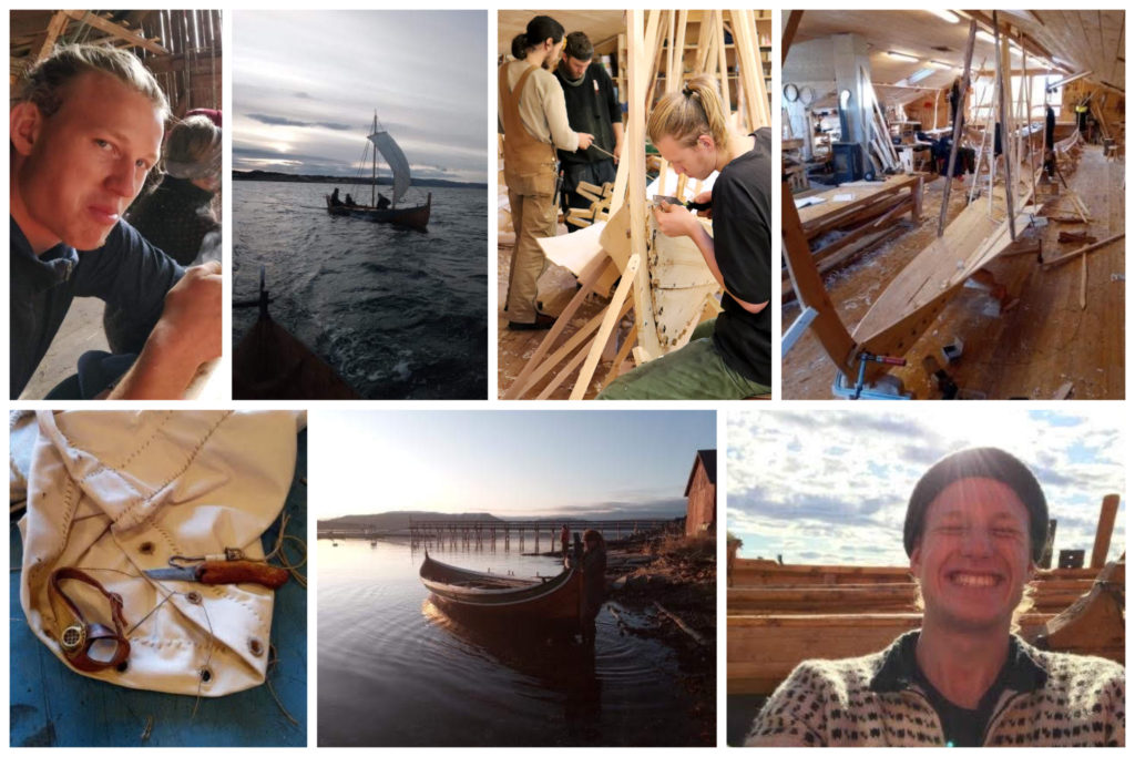 Collage med bilder fra et folkehøgskoleår, med båter og båtbygging.