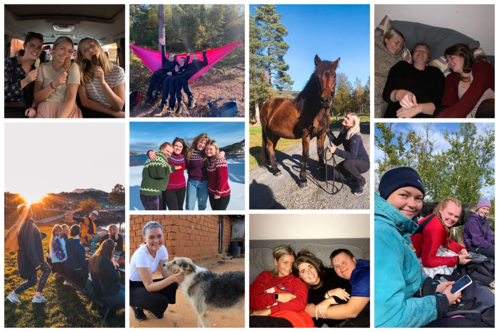 Collage med Elisabeth sine høydepunkter fra folkehøgskoleåret.