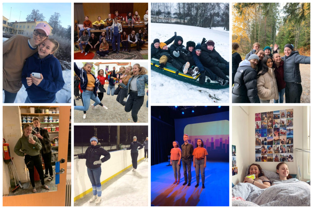 Collage med bilder fra Stine sitt år på Romerike folkehøgskole. 