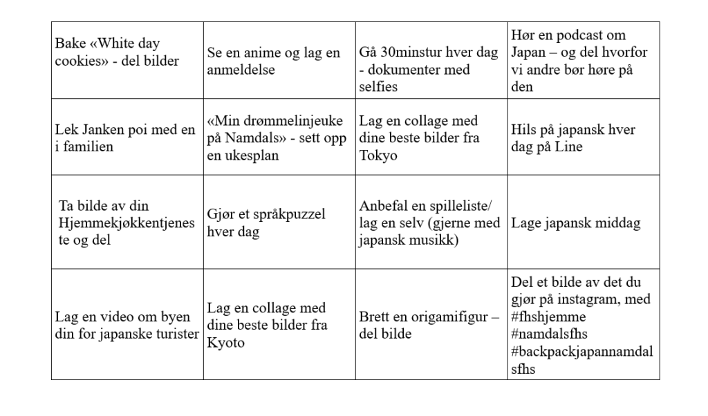 Bingobrett oppgaver Namdals folkehøgskole
