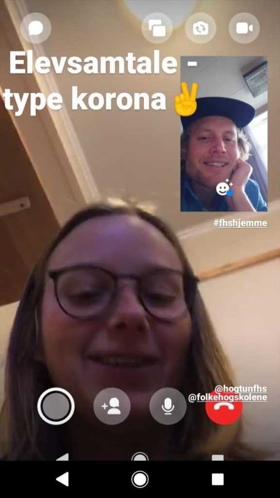Facetime skjermbilde lærer og elev Høgtun folkehøgskole