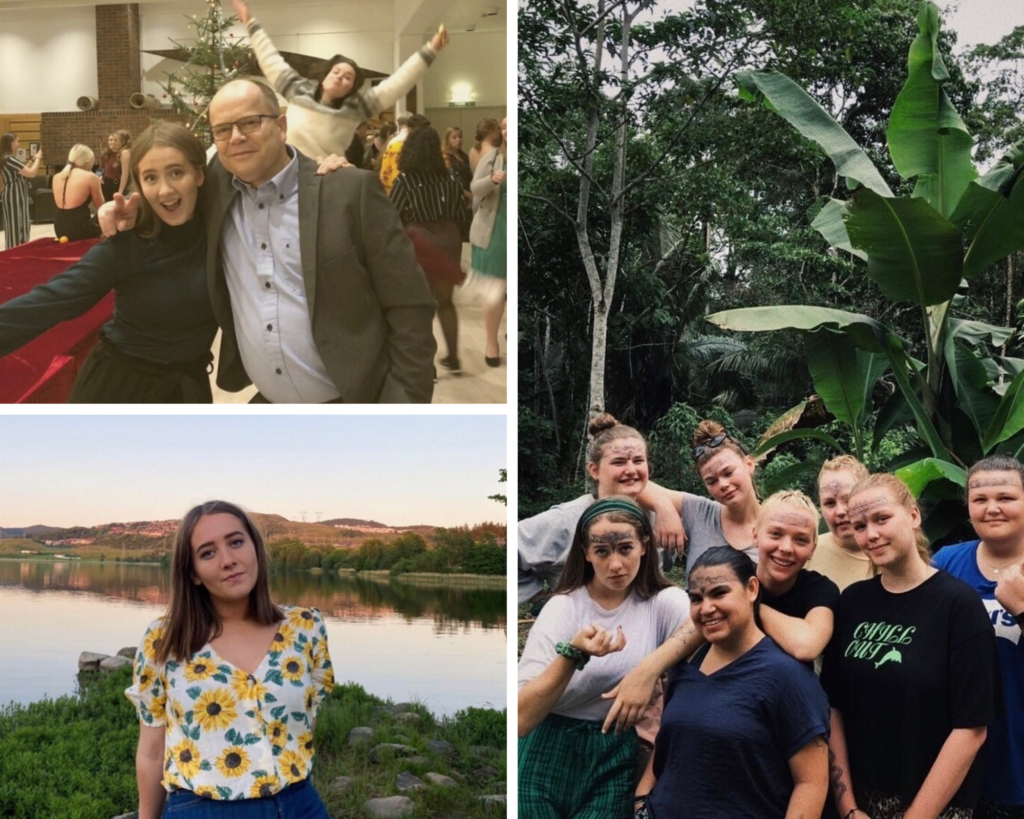 Samling av bilder fra skoleåret. Bilde med rektor, bilde av elev og bilde av klassen på tur i Latin.Amerika.