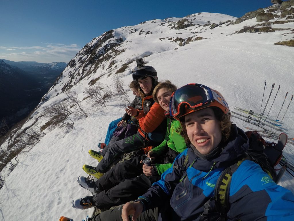 ski, gruppebilde, fjell, utsikt
